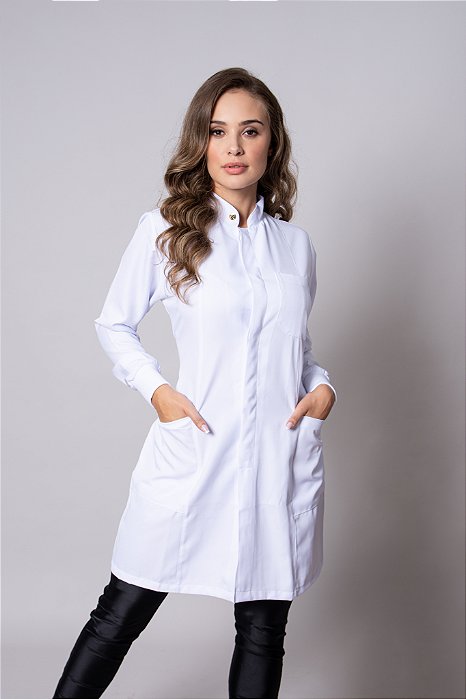 Jaleco Hospitalar Feminino Premium Manga Longa | Jaleco Branco para Saúde Silksert — imagem 2